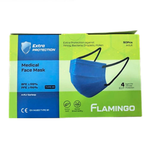 FLAMINGO 4PLY TYPE IIR FACE MASK (TRFM-BLUE) (BLUE COLOR) 50S