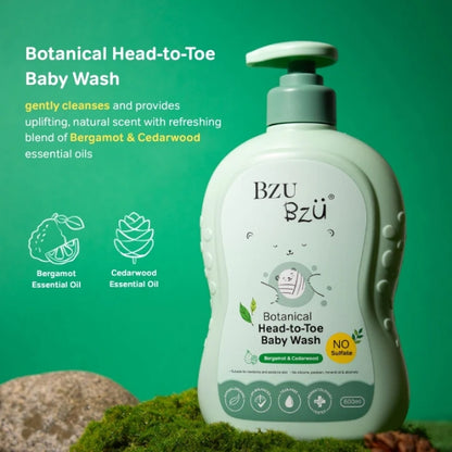 BZU BZU BOTANICAL HEAD-TO-TOE BABY WASH BERGAMOT & CEDARWOOD 600ML