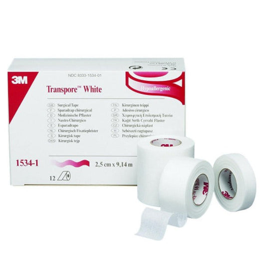 3M TRANSPORE WHITE 1IN X 10YD 12S
