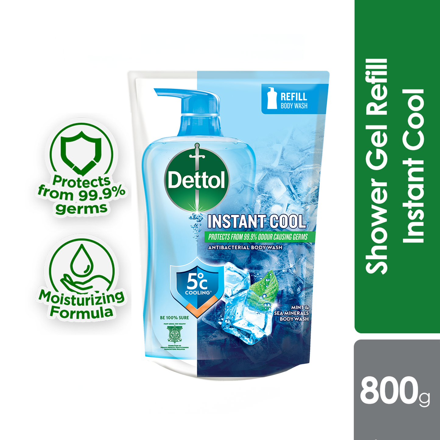 DETTOL SHOWER GEL COOL (VALUE REFILL) 800G