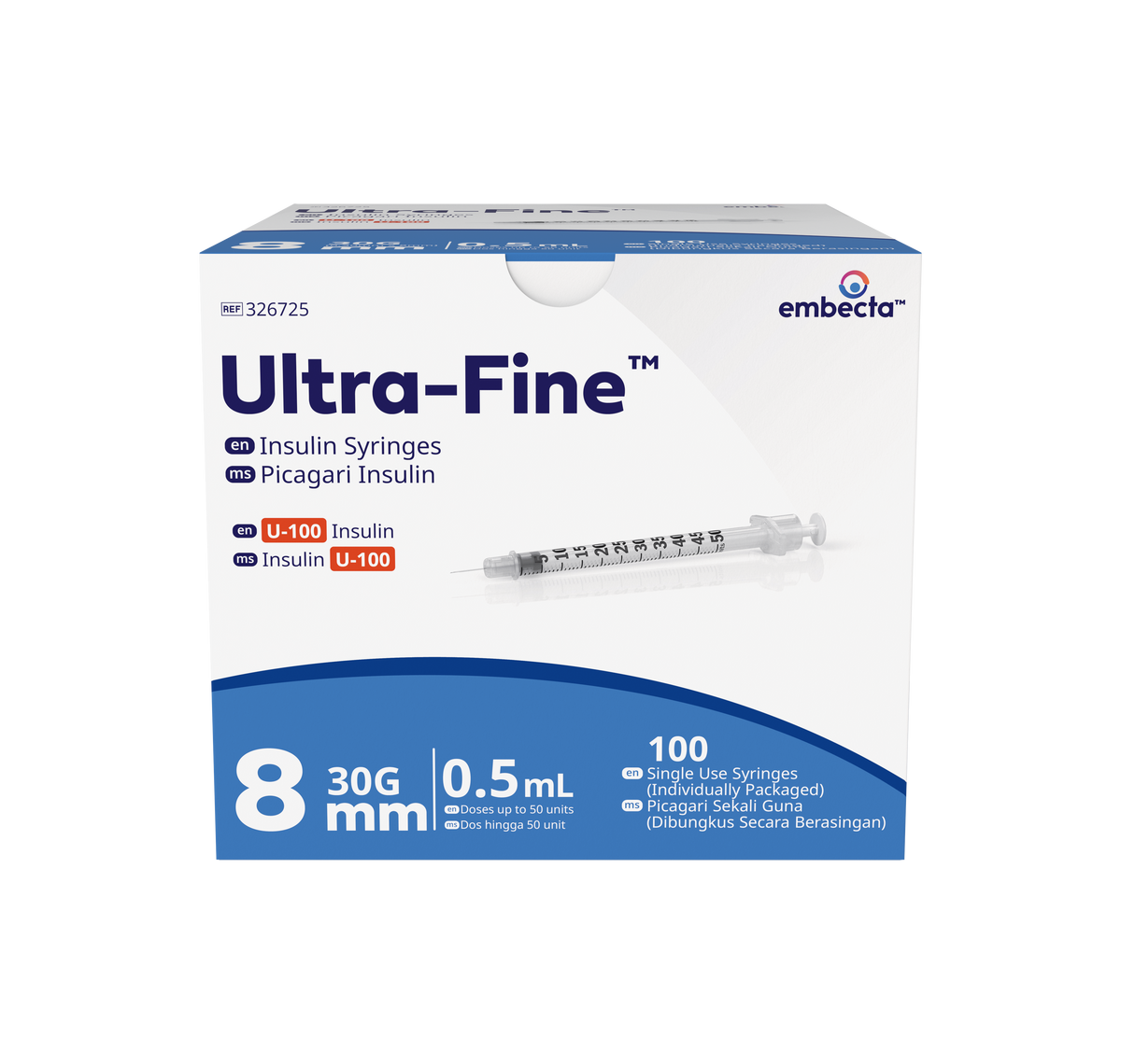 EMBECTA INSULIN SYRINGE 0.5ML 8MM 30G (326725) 100S