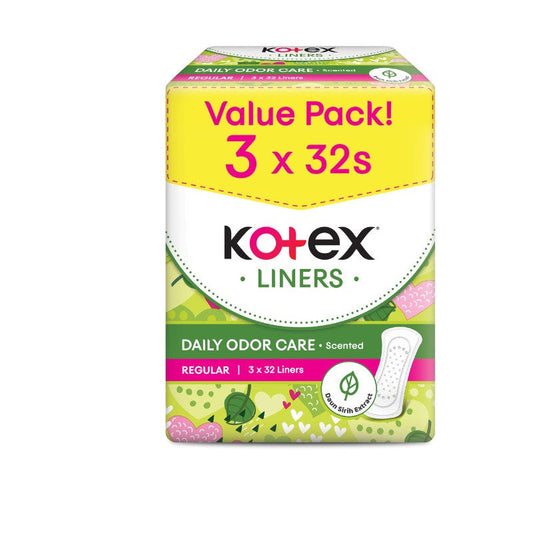 KOTEX PANTYLINER DAILY ODOR CARE REGULAR SCENTED DAUN SIRIH 15CM 32SX3