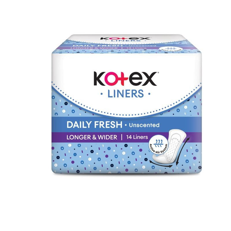 KOTEX DAILY FRESH PANTYLINER LONGER & WIDER UNSCENTED 17.5CM 14S