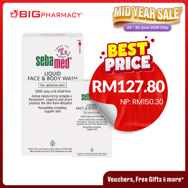 SEBAMED LIQUID FACE & BODY WASH 1L+200ML
