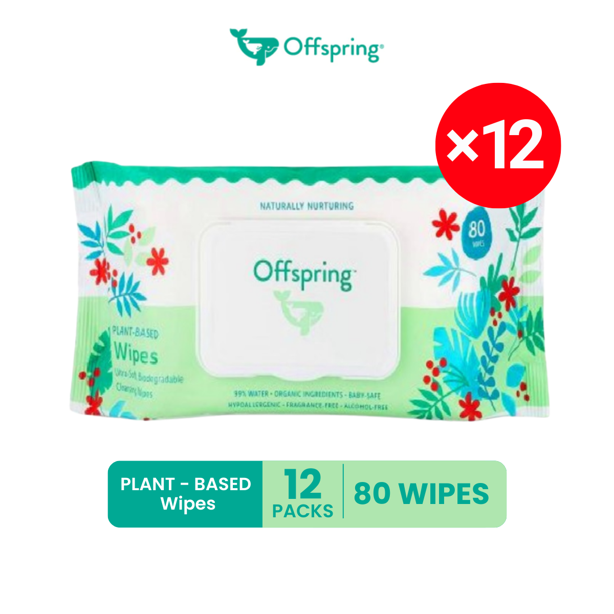 OFFSPRING PLANT-BASED WIPES 80S X12