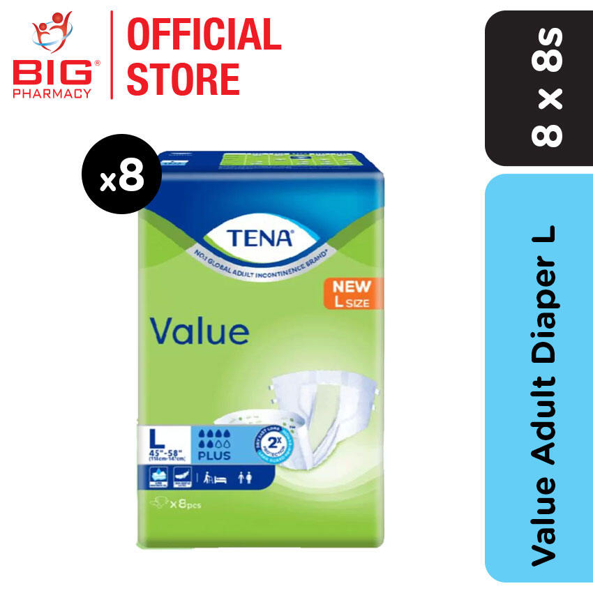 Tena value adult diaper L (8s x 8)
