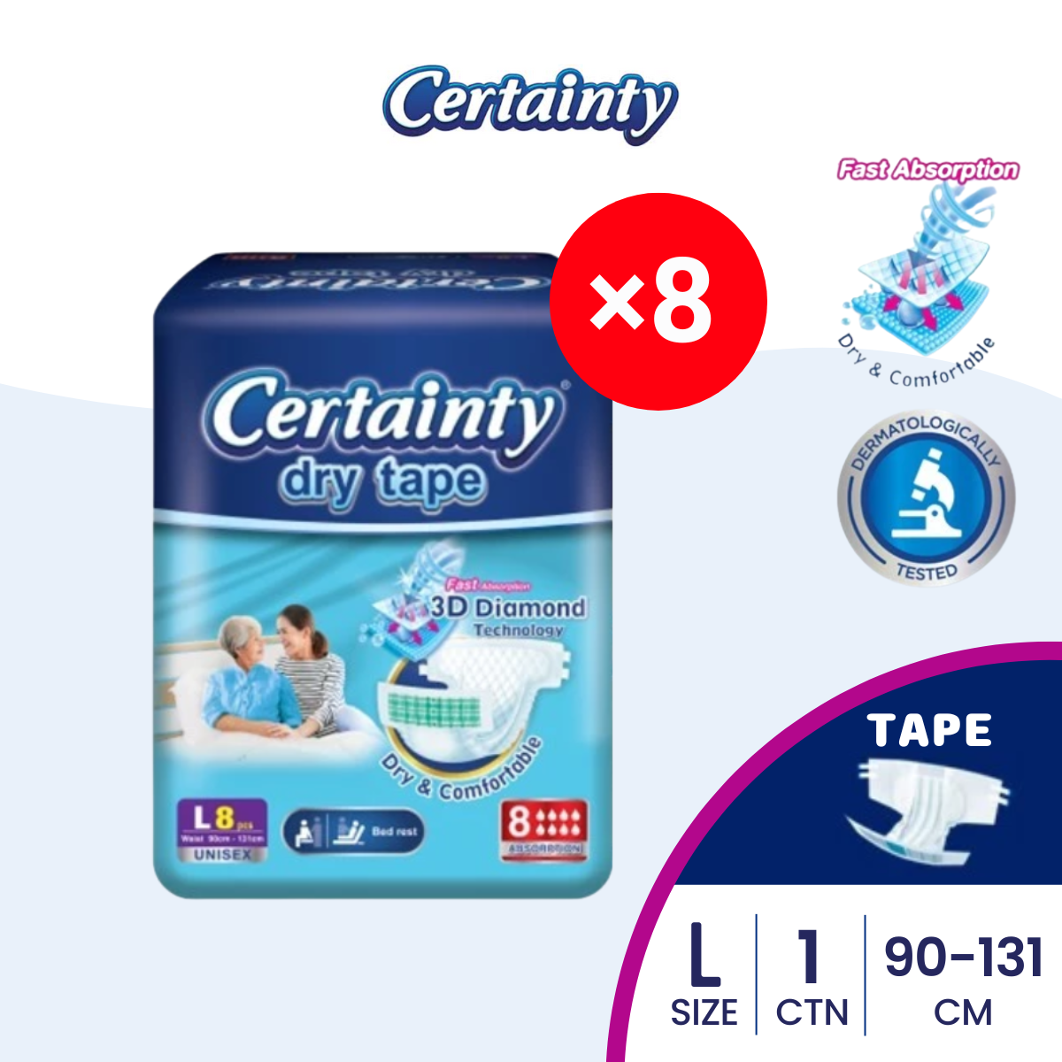 Certainty Disposable Adult Diapers Tape L 8S x8