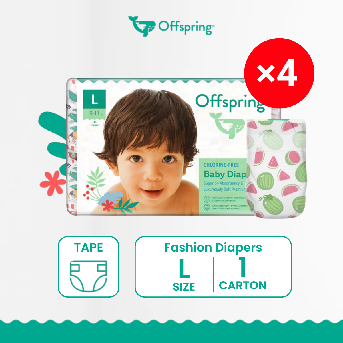 OFFSPRING FASHION DIAPERS L 36S x4