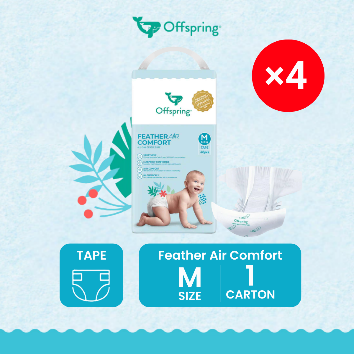 OFFSPRING FEATHER AIR COMFORT TAPE DIAPER S 56S X 4