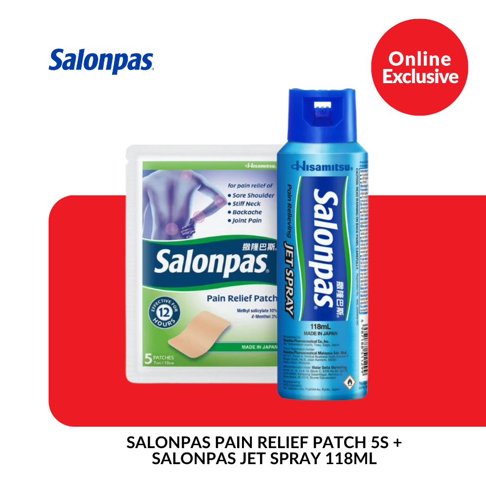 SALONPAS PAIN RELIEF PATCH 5S + SALONPAS JET SPRAY 118ML