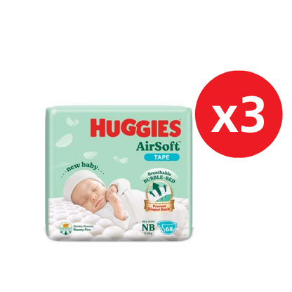 HUGGIES AIR SOFT DIAPERS NB 68S × 3