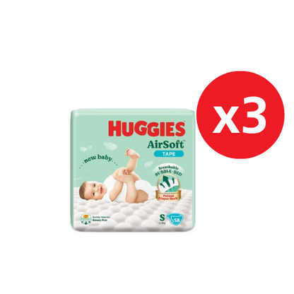 HUGGIES AIR SOFT DIAPERS S 58S × 3