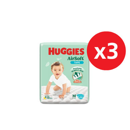HUGGIES AIR SOFT DIAPERS M 52S × 3