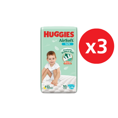 HUGGIES AIR SOFT DIAPERS XL 38S × 3
