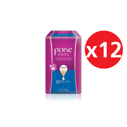 POISE PADS EXTRA LONG 12S x12