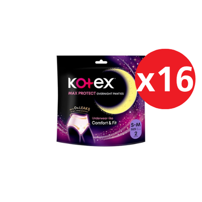 KOTEX OVERNIGHT PANTIES S/M 2S × 16