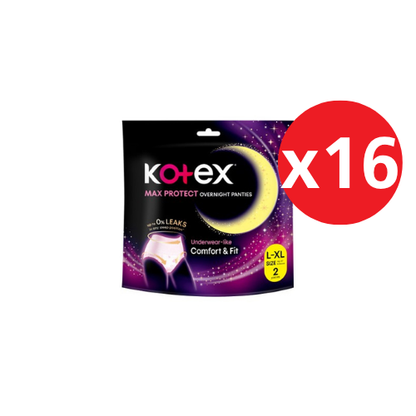 KOTEX OVERNIGHT PANTIES L/XL 2S × 16