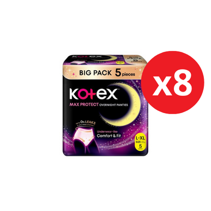 KOTEX OVERNIGHT PANTIES L/XL BIG PACK 5S × 8