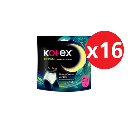 KOTEX OVERNIGHT PANTIES HERBAL M/L 2S × 16