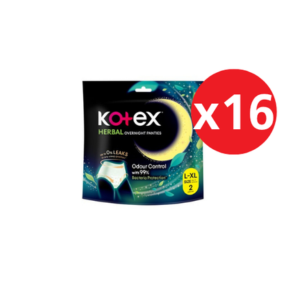 KOTEX OVERNIGHT PANTIES HERBAL L/XL 2S × 16