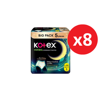 KOTEX OVERNIGHT PANTIES HERBAL L/XL 5S × 8
