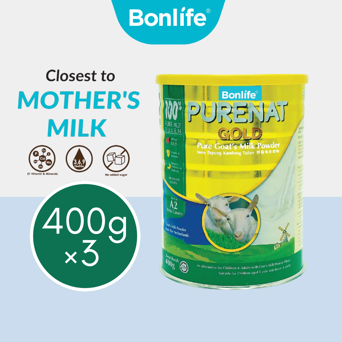 BONLIFE Purenat Gold Goat Milk Powder 400g x 3