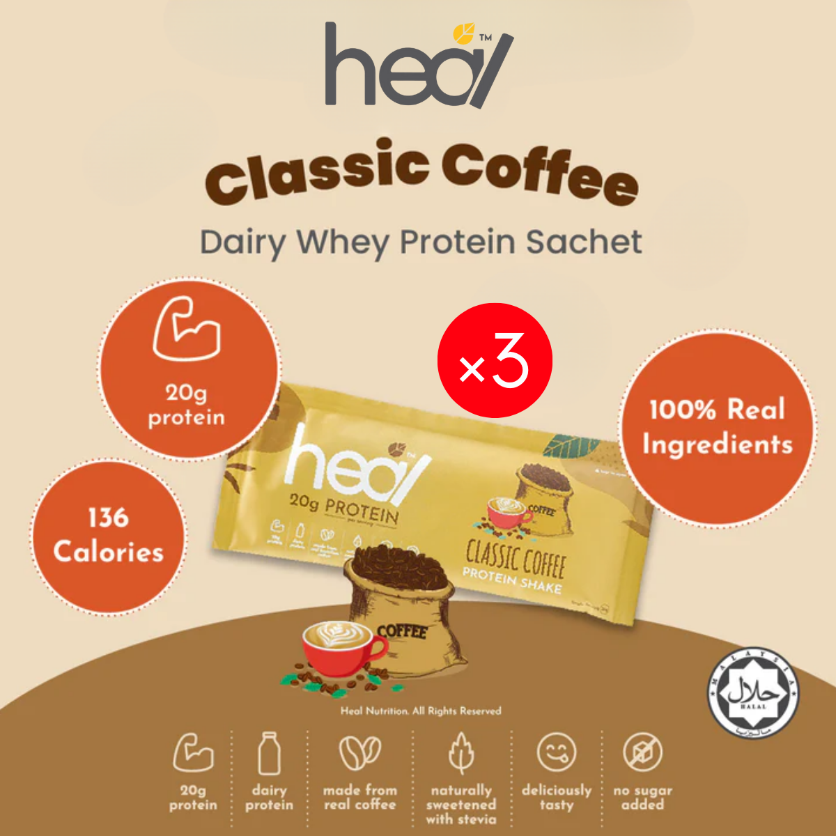 HEAL CLASSIC COFFEE PROTEIN 36G x 3
