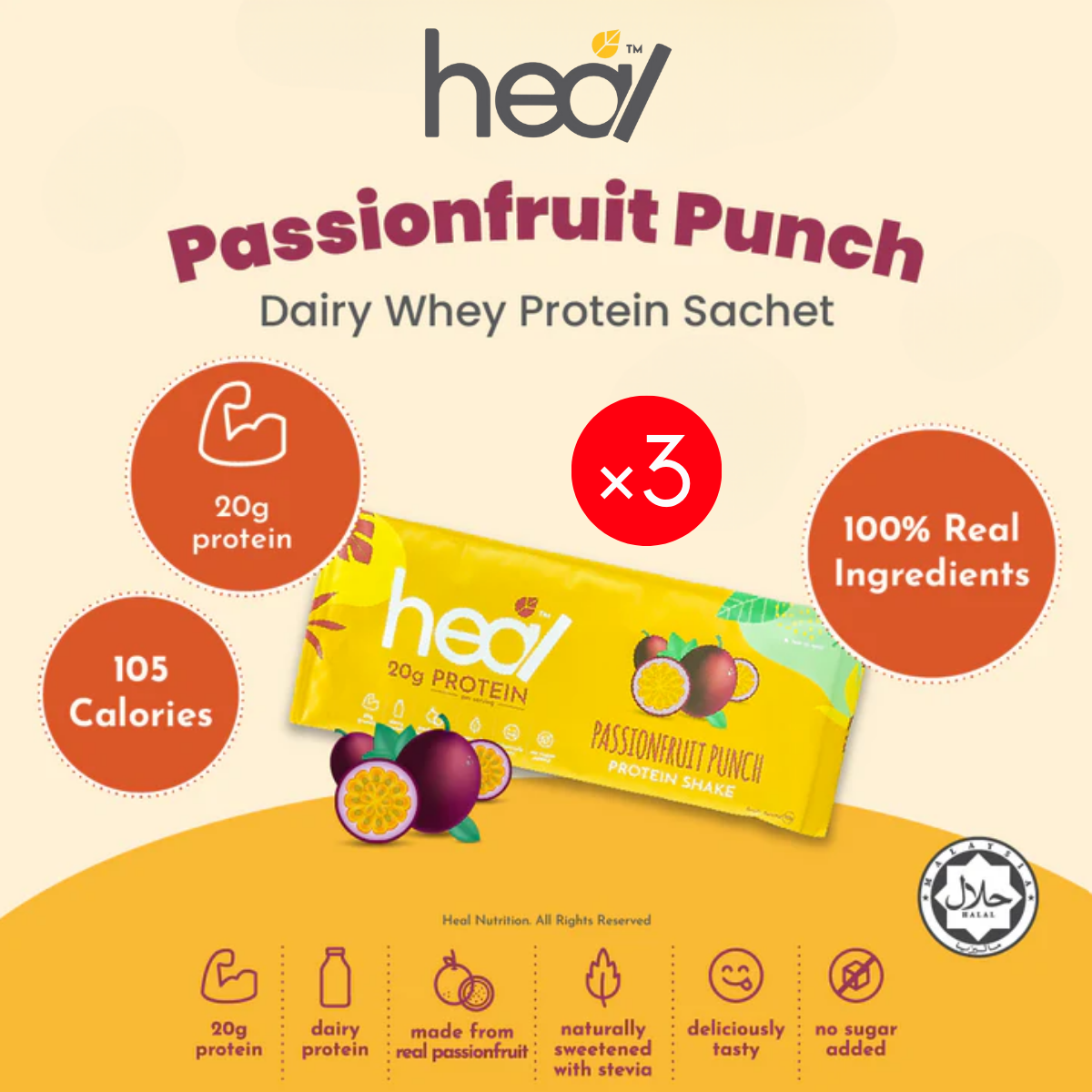 HEAL PASSIONFRUIT PUNCH PROTEIN 30G x 3