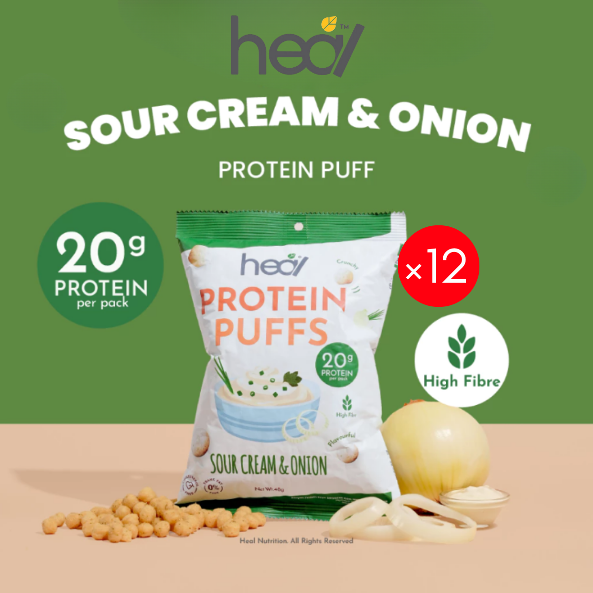 HEAL SOUR CREAM & ONION PROTEIN PUFF 48G x 12