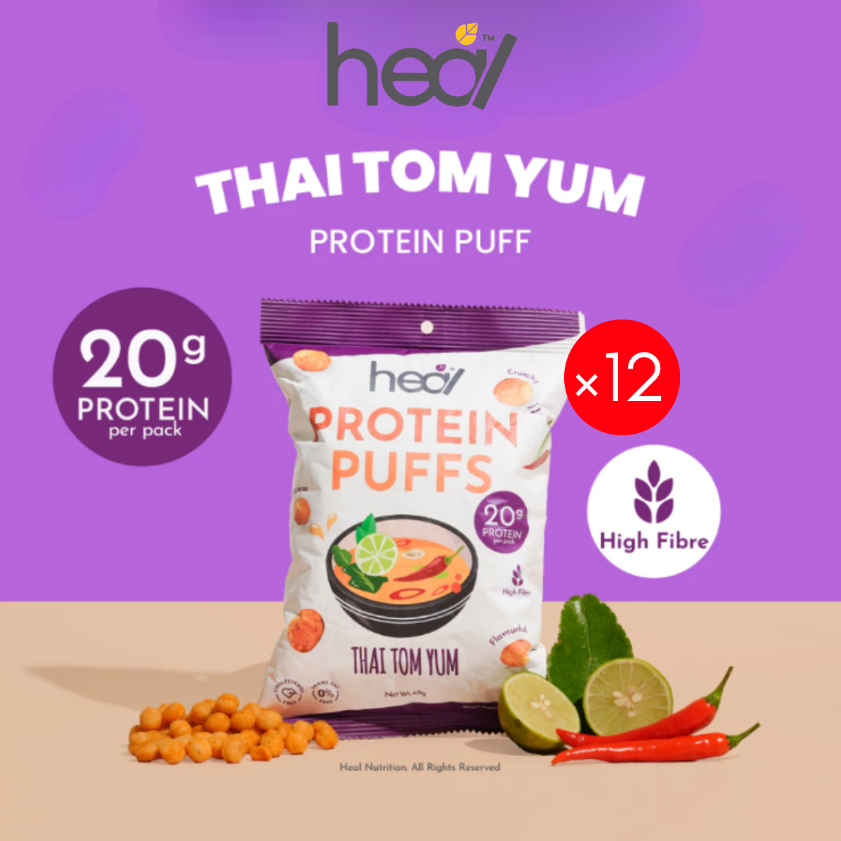 HEAL THAI TOM YUM PROTEIN PUFF 48G x 12