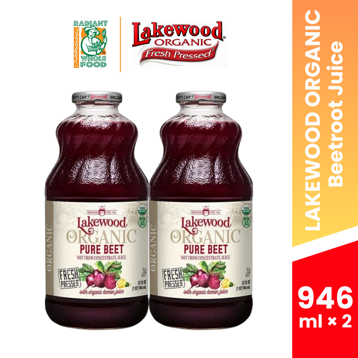 LAKEWOOD ORGANIC PURE BEET JUICE 946ML × 2