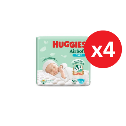 HUGGIES AIR SOFT DIAPERS NB 68S × 4