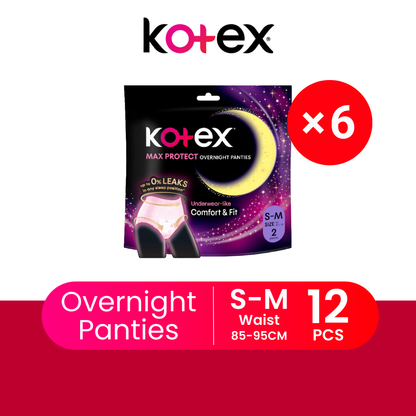 KOTEX OVERNIGHT PANTIES S/M 2S × 6