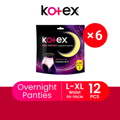 KOTEX OVERNIGHT PANTIES L/XL 2S × 6