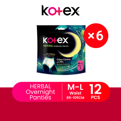 KOTEX OVERNIGHT PANTIES HERBAL M/L 2S × 6