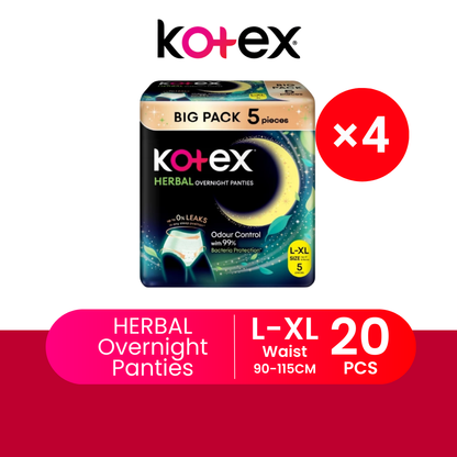 KOTEX OVERNIGHT PANTIES HERBAL L/XL 5S × 4