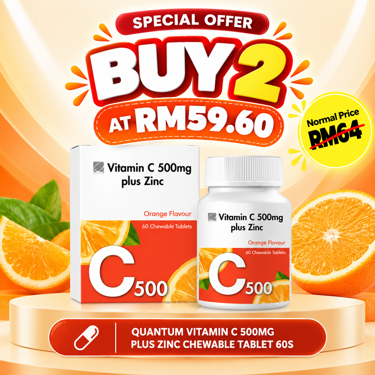 QUANTUM VIT C 500MG PLUS ZINC CTB 60S x2