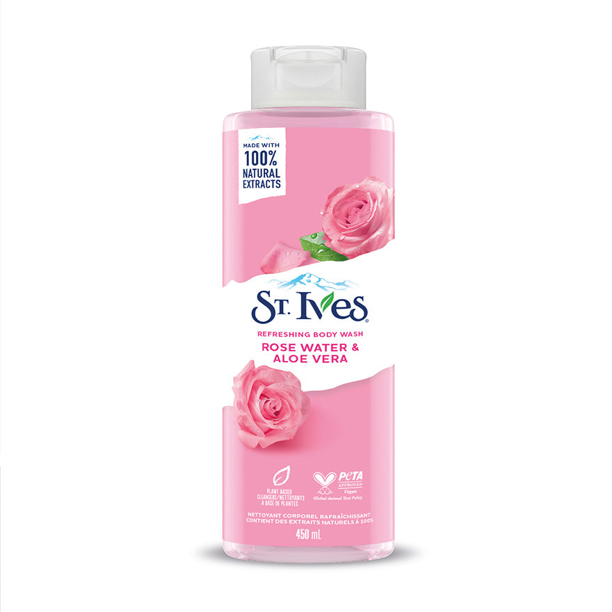 ST IVES BODY WASH ROSE WATER & ALOE VERA 450ML