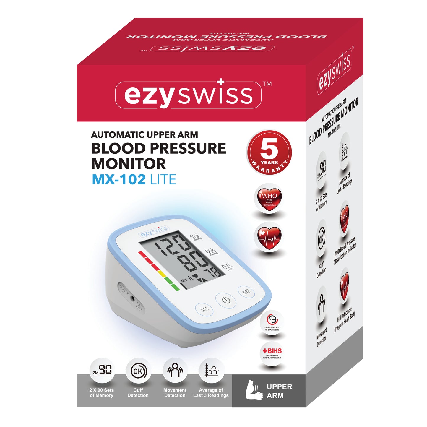 EZYSWISS AUTOMATIC DIGITAL BLOOD PRESSURE MONITOR MX-102 LITE