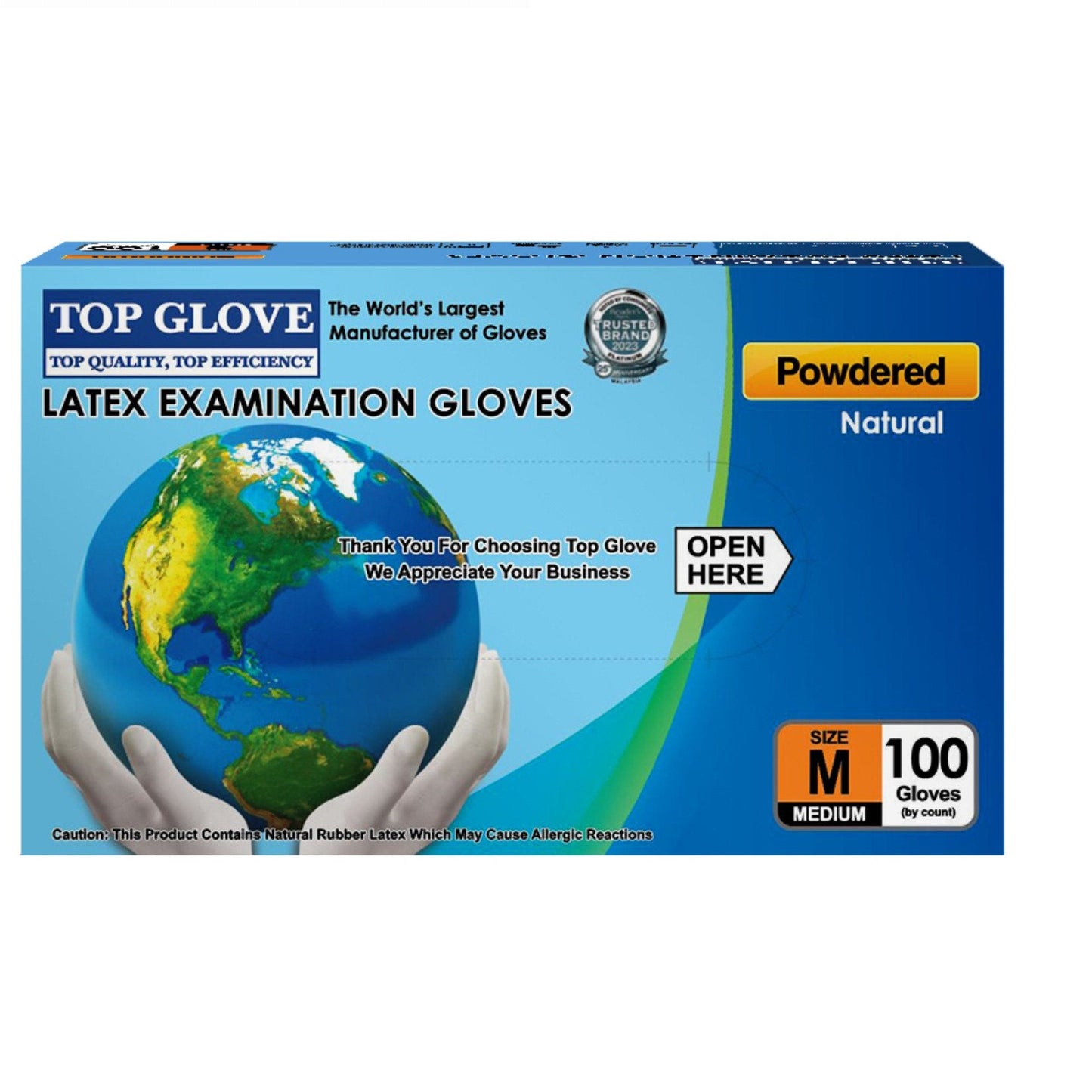 TOP GLOVE LATEX POWDERED GLOVE M 100S
