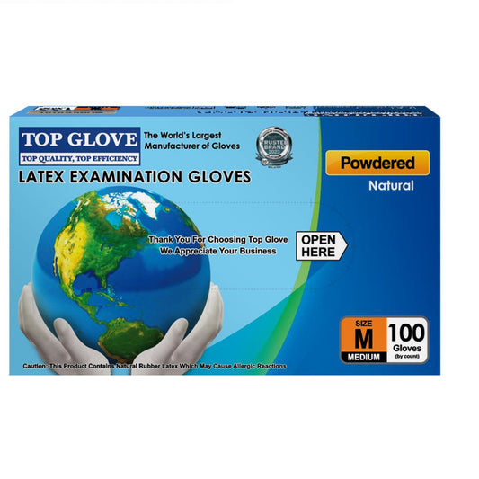 TOP GLOVE LATEX POWDERED GLOVE M 100S