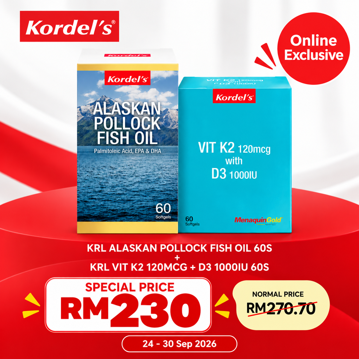 KRL ALASKAN POLLOCK FISH OIL 60S + KRL VIT K2 120MCG + D3 1000IU 60S