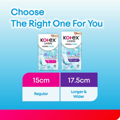 KOTEX PANTYLINER HERBAL COOL LONG & WIDER UNSCENTED 17.5CM 24SX3