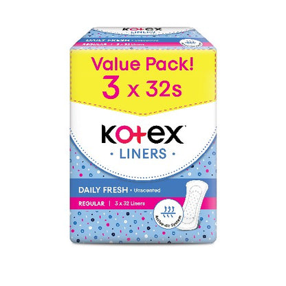 KOTEX FRESH PANTYLINER REGULAR UNSCENTED 15CM 32SX3