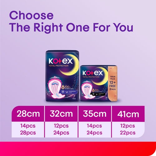 KOTEX TOTAL PROTECTION RISE-UP GUARD OVERNIGHT 41CM WING 12S