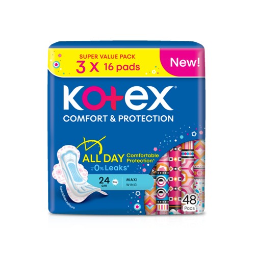 KOTEX SOFT & SMOOTH MAXI DAY 5 IN 1 PROTECTION 24CM WING 16SX3
