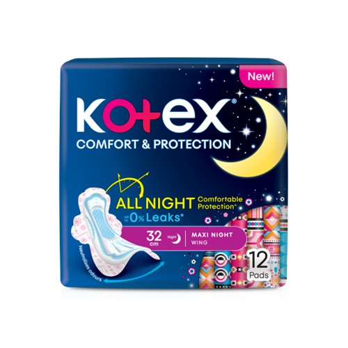 KOTEX SOFT & SMOOTH MAXI NIGHT 5 IN 1 PROTECTION 32CM WING 12S