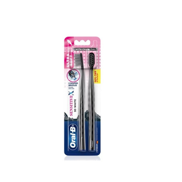 ORAL B TOOTHBRUSH SENSITIVE X CHARCOAL 3D WHITE 2S