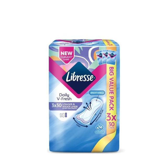 LIBRESSE DAILY V-FRESH LONGER & WIDER LINER 19CM 30SX3