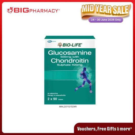 BIO-LIFE GLUCOSAMINE 500MG WITH CHONDROITIN SULPHATE 400MG TAB 90SX2